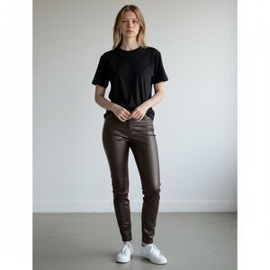 Spanx‎ Size Medium Black Leather Like Pant Noir Skinny Pull On Legging